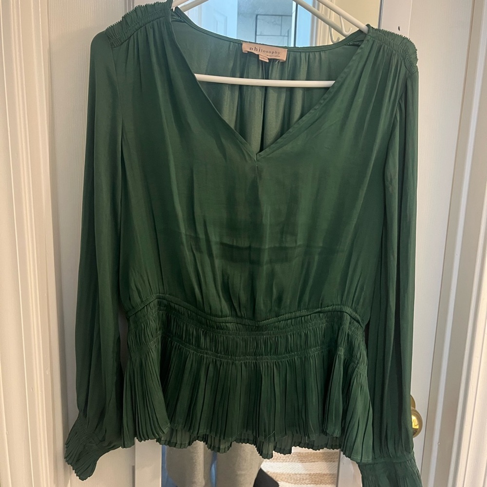 Philosophy Women's Green Pleated Blouse